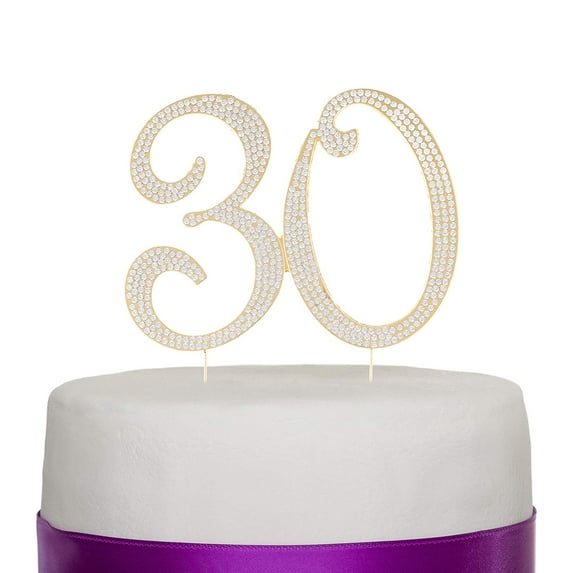 30 Cake Topper for 30th Birthday or Anniversary Gold Party Supplies & Decorations (Gold)