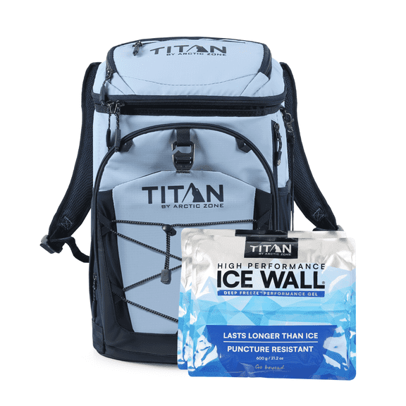 Titan by Arctic Zone 30 Can, 20 Quart Collapsible Backpack Cooler with Ice Walls, Dark Arctic Blue