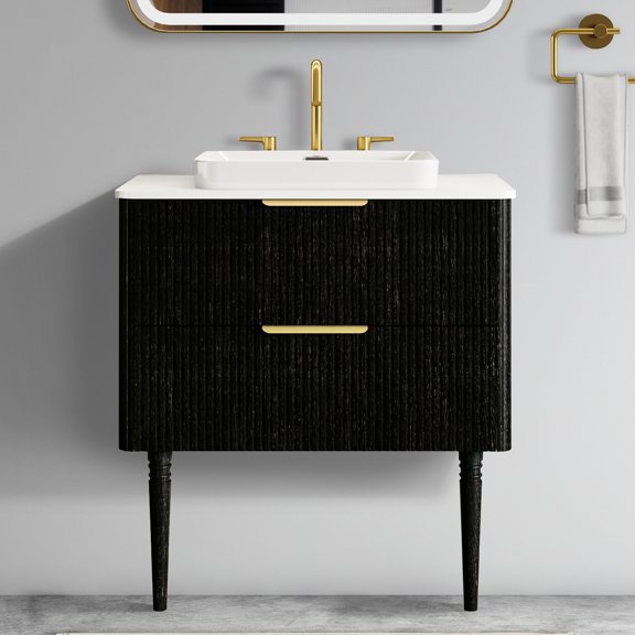 30" Ceramic Sink Bathroom Vanity | Revolutionize Bathroom Aesthetics, Free - Standing or Wall - Mounted | Skin - Friendly E1 MDF Material | Soft - Closing Drawers for Long - Lasting Use