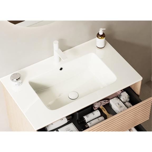 30" Ceramic Sink with No Dead Corners | For Bathroom, Stain - resistant Surface | Low - maintenance Option