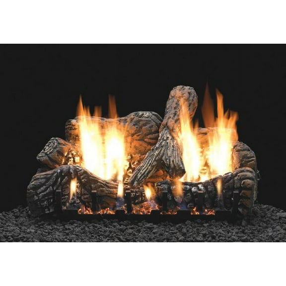 30" Charred Oak Logset with VF/V Slope Glaze Burner, LP