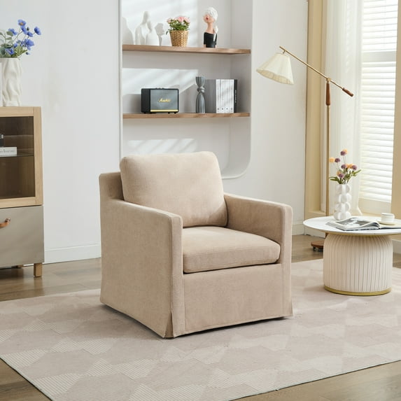 30" Chenille Swivel Accent Chair 360° Rotating Skirted Armchair with Removable Cushion, 300 lb Capacity for Living Room, Nursery or Office