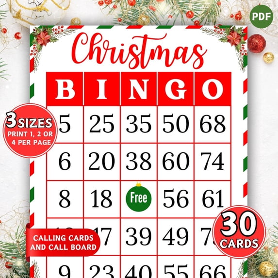 30 Christmas Bingo Cards Printable Christmas Bingo Holiday Party Game ...