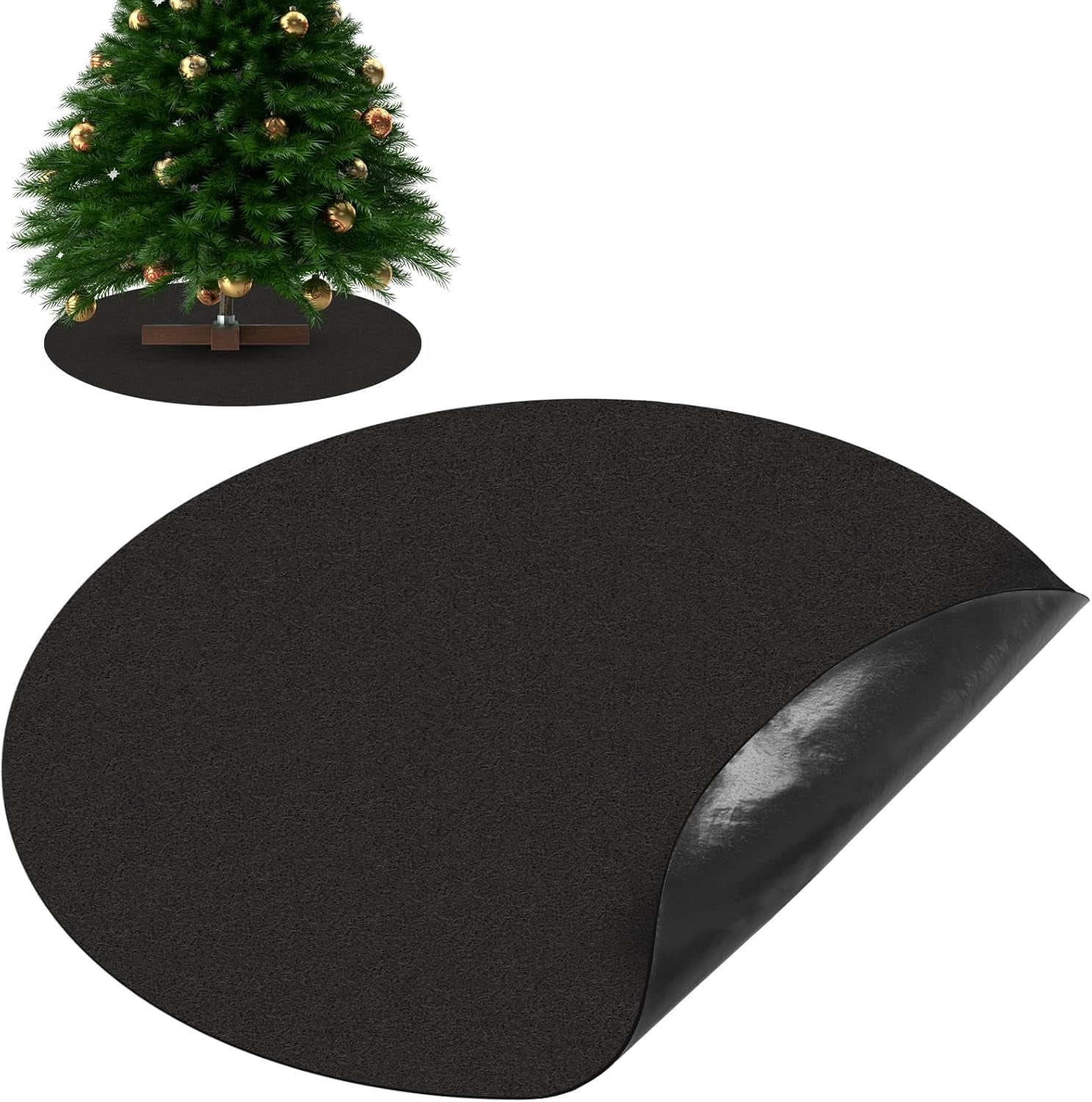 30" Christmas Tree Stand Mat, Black Non-Slip Felt Christmas Tree Mat ...