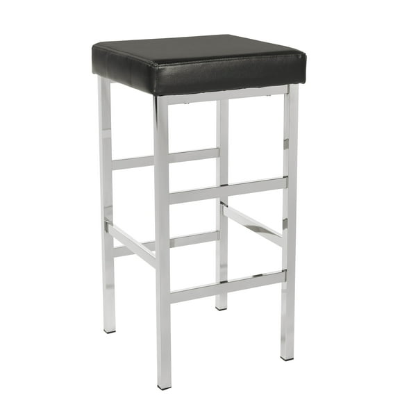 30" Chrome Backless Stool in Black Vinyl