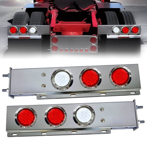 30" Chrome Steel Spring-Loaded Mud Flap Hanger Light Bar w/LED Lights for Semi Trucks - 2-1/2" Bolt Spacing Light Bar Tail Light Box for Trucks & Trailers