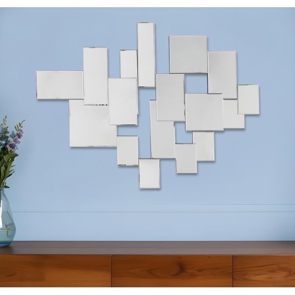 30" Clear Abstract Glass Contemporary Panels Unframed Accent Mirror
