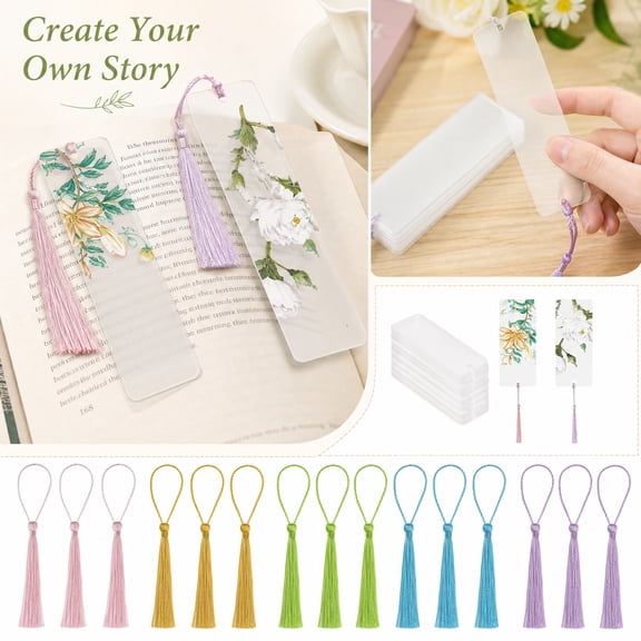 30 Clear Acrylic Bookmark, Plastic Page Markers, with 30 Tassels for DIY Crafts and Gift Tags C