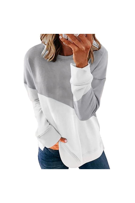 Summer Clothes for Women Fashion Women Print Long Sleeve Comfortable Breathable Round-Neck Sweatshirt Gray S