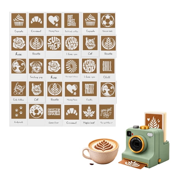 30 Coffee Art Stencil Sheets, Latte Art Coffee Stencil Tool, Coffee Decorations for Home Coffee Bar Display