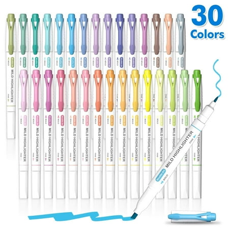 30 Colors Highlighters, Pastel Highlighter Pens Assorted Colors, Dual Tip Mild Color Highlighter Markers, Gift for Adults Coloring, Underlining by Shuttle Art