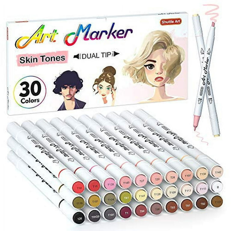 30 Colors Skin Tone&Hair Art Markers, Shuttle Art Dual Tip Alcohol Based  Flesh Color Marker Pen Set Contains 1 Blender Perfect for Kids & Adults  Portrait,Comic, Anime, Manga, Illustration 