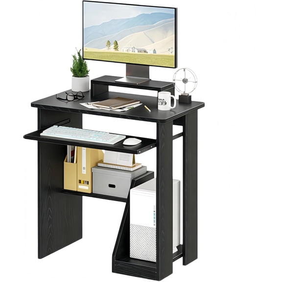 30" Computer Desk w/Keyboard Tray & Monitor Stand, Compact Ergonomic Study Desk for Writing, Gaming, Working, Black