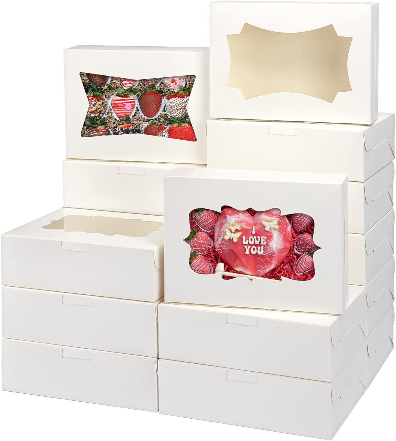 30 Cookie Boxes White Bakery Treat Boxes with Window 8x6x2.5 Inches
