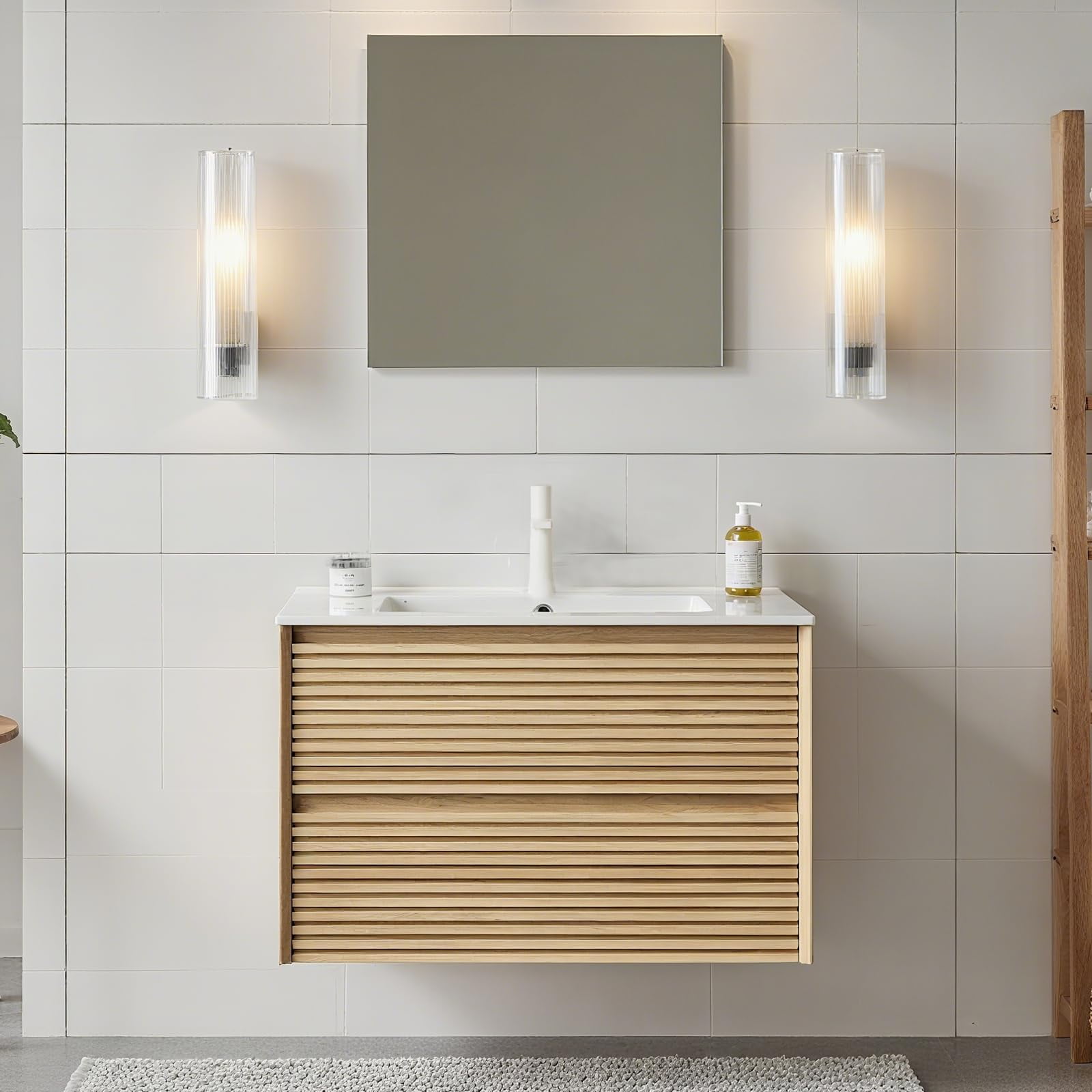 Nuvia Luxury 30-Inch Corolla Oak Freestanding Bathroom Vanity With Sink And Storage (SAK79352)