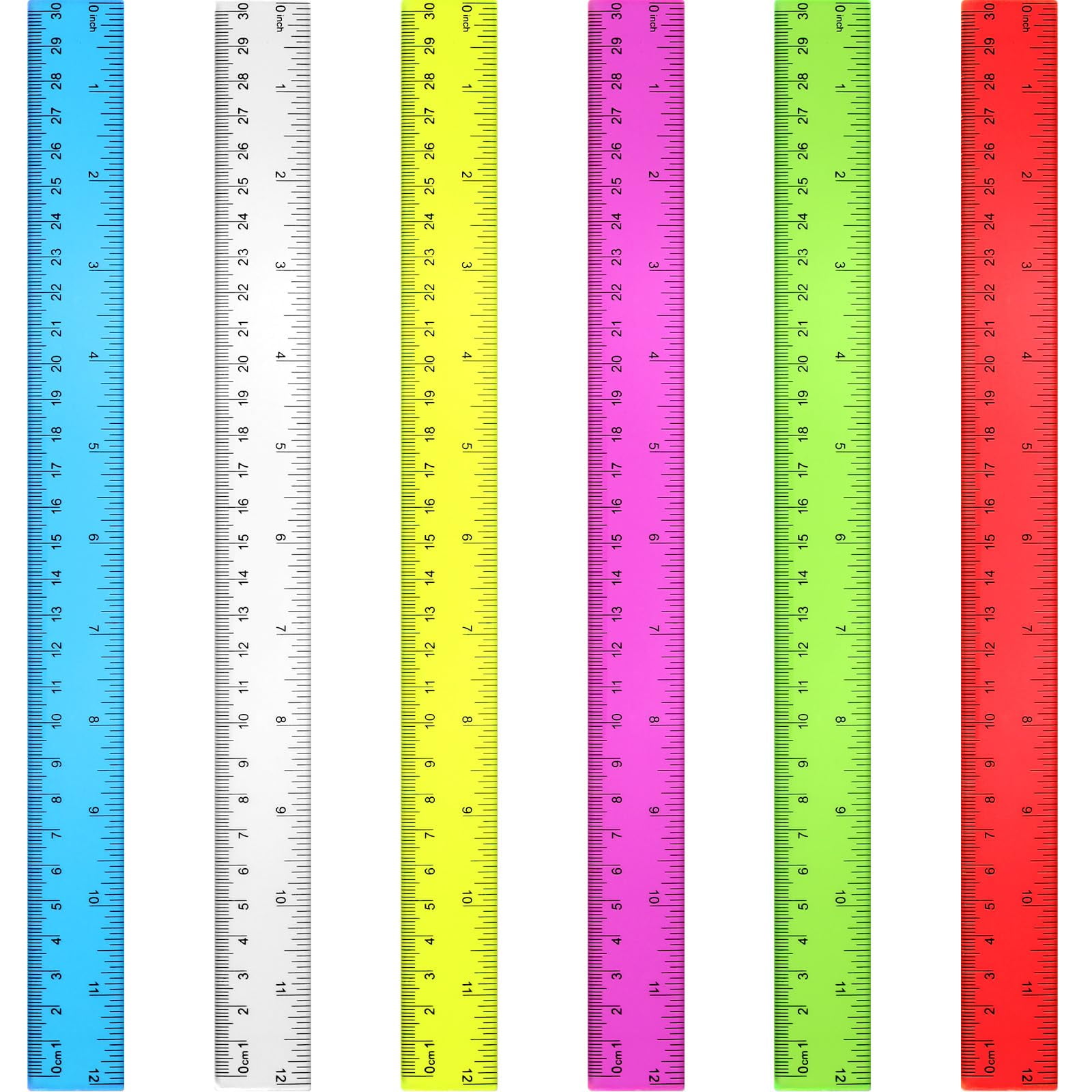30 Count 12 Inch Plastic Ruler, Transparent Straight Edge with CM MM ...
