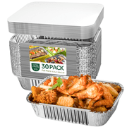 30 Count Aluminum Pans, Foil Pans with Covers 10.24*7.5in Disposable Pans Disposable Food Containers for Baking, Cooking, Heating, Storing and Food Prepping