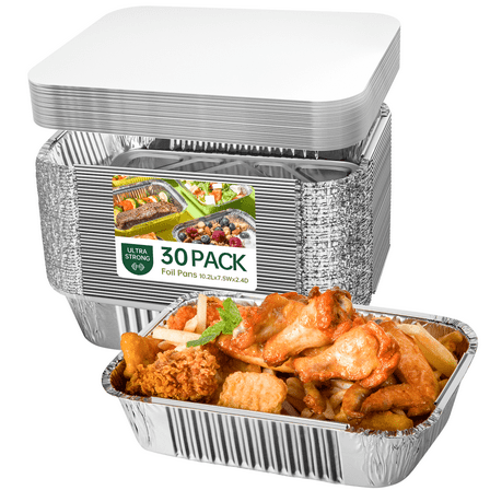 GPED 30 Count Aluminum Pans, Foil Pans with Covers 10.24*7.5in Disposable Pans Disposable Food Containers for Baking, Cooking, Heating, Storing and Food Prepping