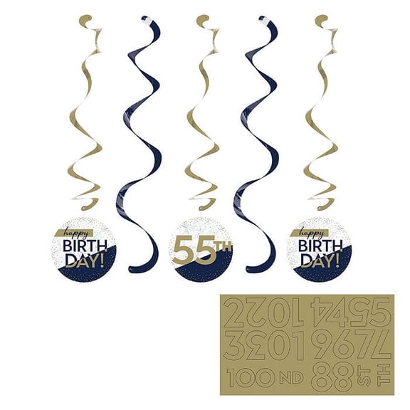 30 Count Bulk Pack Navy and Gold Birthday Dizzy Danglers