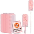 thumbnail image 1 of 30 Count Duster Refill kit, Dust Cleaning Supplies with Extension Pole, Fan Feather Dusters with 2 Types Handle for Cleaning Home, Celling Fan, Blinds, Furniture, Vent & Shelves-Pink, 1 of 4