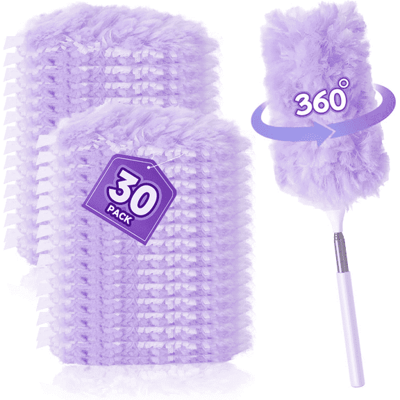 JFengqi 30 Count Duster Refills for SwifferDuster, 5x Powerful Dust Remova Disposable Multisurface 360° Dusters with 1 Extension Pole Handle (Purple)