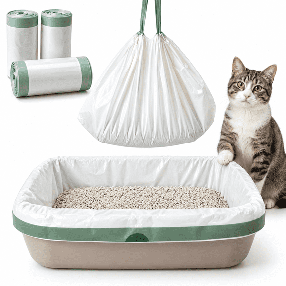 30 Count Extra Large Drawstring Cat Litter Box Liners, 41" x 18", 4 Mil Thick