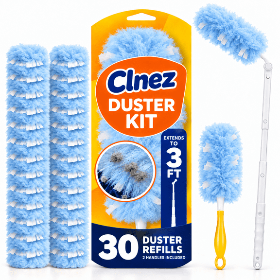 Heavy Duty Duster Refills, 30 Count Duster Refills with Handle & Extendable Handle*1 , Multisurface 360° Dusters with 4X Microfibers