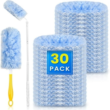 30 Count Heavy Duty Duster Compatible with Swiffer Duster, Disposable Microfiber Duster Refills with 1 Short Handle and 1 Extendable Handle