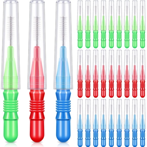 30 Count Interdental Brushes Oral Dental Hygiene Floss Brush Flossing Head Braces Pick Brush Bristle Flossers Braces Tooth Brushes for Cleaning Tooth Cleaning Tool