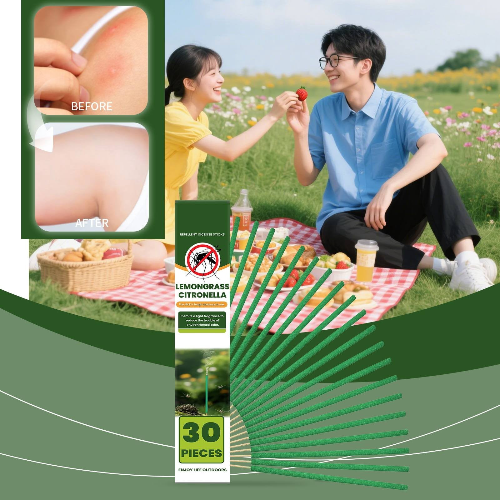 30-Count Mosquito Sticks per Box, Incense Stick Mosquito Coils for Outdoor Courtyard Protection Against Mosquitoes and Insects