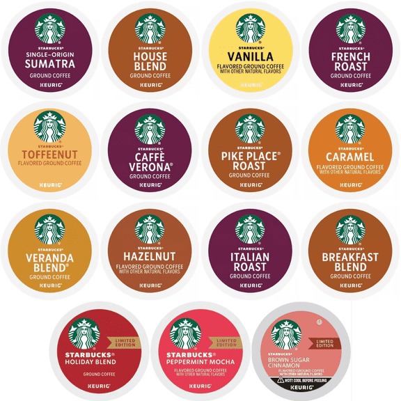 30 Count—Starbucks Variety Pack Sampler K-Cup Coffee Pods—Including Starbucks Blonde, Medium, Dark Roast, Flavored & Holiday Blend Coffee—for Keurig Brewers—1 box (15 Unique Flavors)