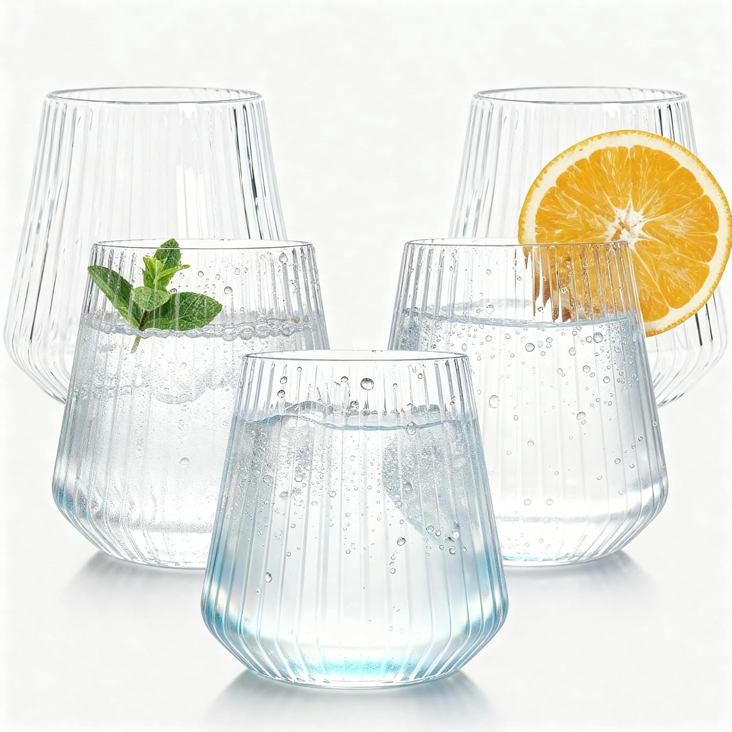 30 Count Stemless Plastic Wine Glasses, 12oz Origami Ripple Disposable ...