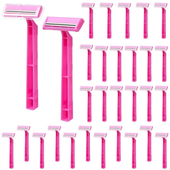 30 Count Women's Disposable Razors, Twin Blade Shaving Razor Pink Stainless Steel Women's Disposable Razors for Men Women Camping Traveling Home