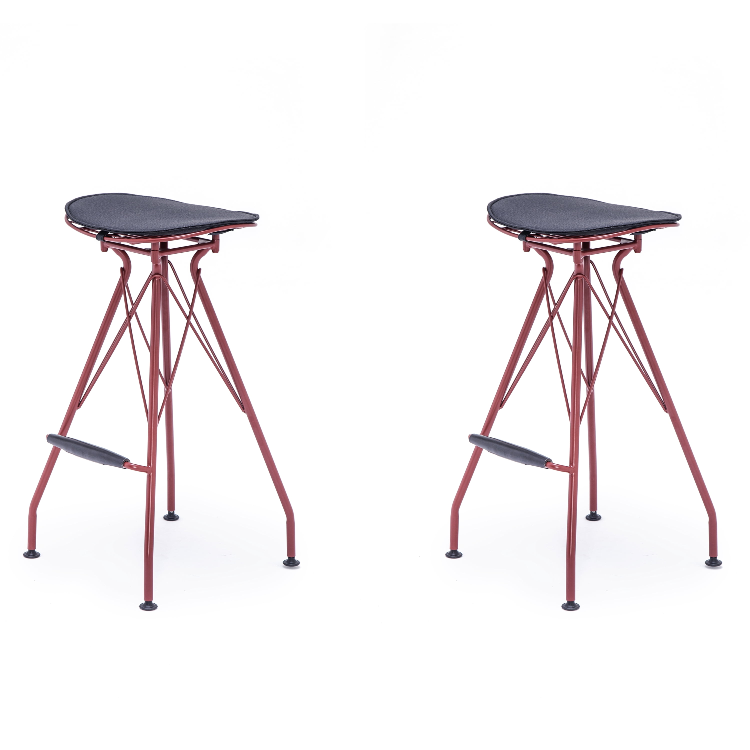 30" Counter Height Bar Stools Set of 2, Industrial Metal Bar Chairs with Faux Leather Seat & Wood Footrest, Farmhouse Kitchen Island Stools