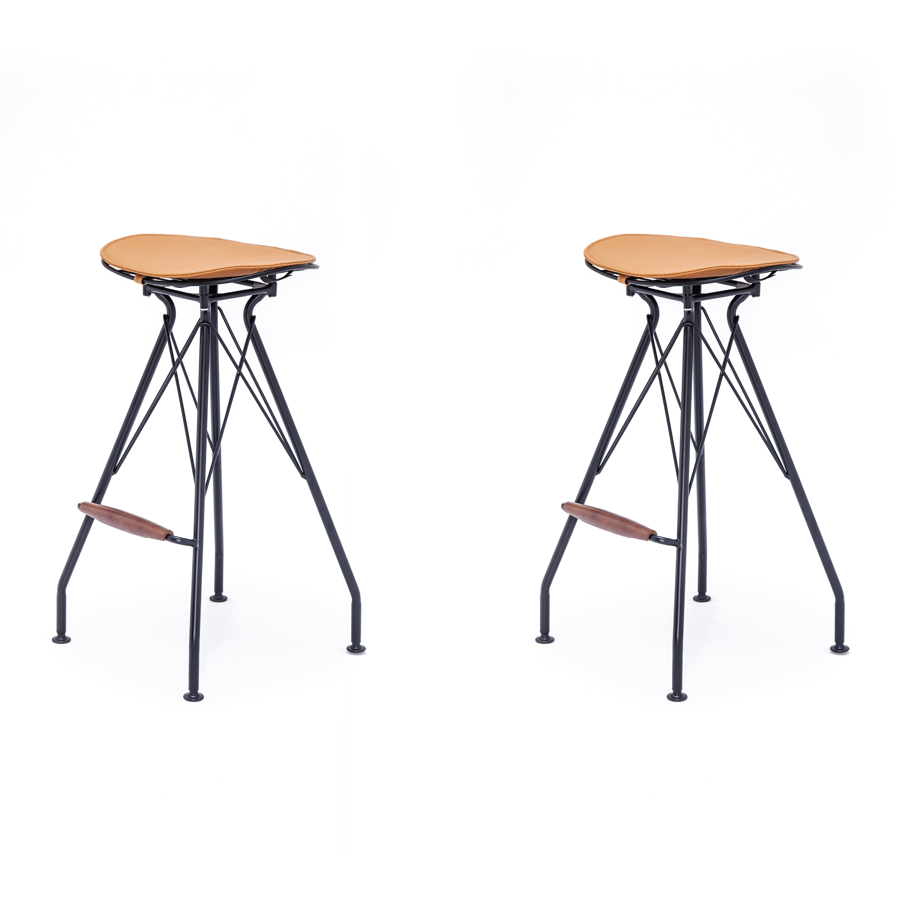 30" Counter Height Bar Stools Set of 2, Industrial Metal Bar Chairs with Faux Leather Seat & Wood Footrest, Farmhouse Kitchen Island Stools
