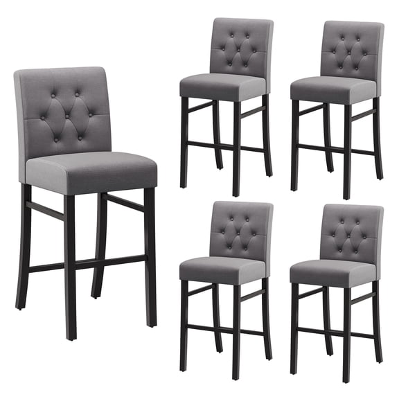 30" Counter Height Bar Stools set of 4 with Back Fabric Modern  Bar Chairs Barstools with Seat Height Upholstered Button Tufted Wooden Island Stools for Kitchen Counter Home Bar Dining Room (Grey）