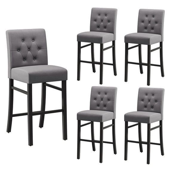 30" Counter Height Bar Stools set of 4 with Back Fabric Modern Bar Chairs Barstools with Seat Height Upholstered Button Tufted Wooden Island Stools for Kitchen Counter Home Bar Dining Room (Grey)