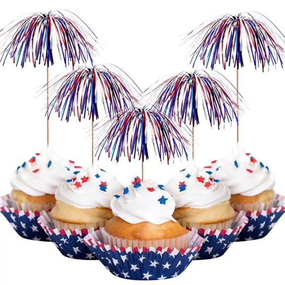 30 Counts 6 Inch Firework Cocktail Picks Red White Blue Firework Party Picks Toothpicks Cupcake Toppers Drink Sticks for Fourth of July Independence Day Party Supplies
