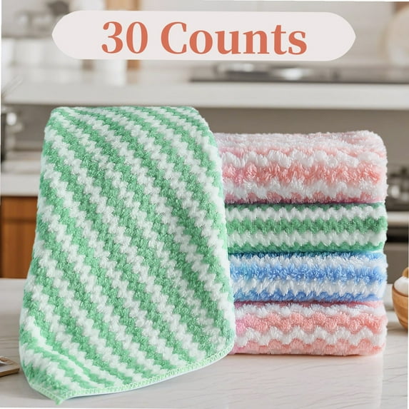 30 Counts Microfibe Kitchen Cleaning Cloths，Kitchen Towels for Dish Dry&Wet Washing,Reusable and Washable Towels,Multipurpose Random Color Dishwashing Rags for Kitchen, Sinks, Pots, Pans,furniture