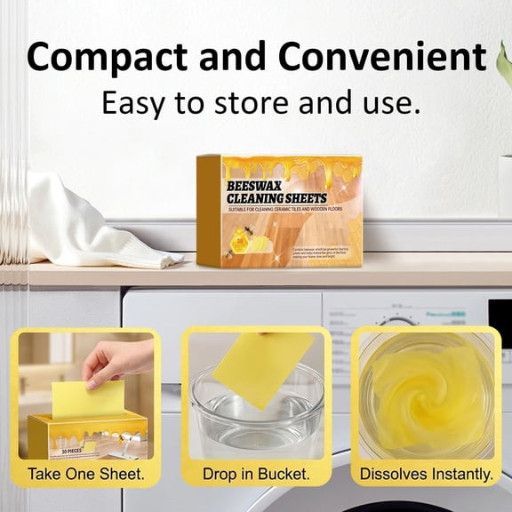30 Counts Multi-Effect Water-Soluble Floor Cleaning Tablets, Effervescent Cleaner for Wood Floors, Wall Tiles and Glass-Yellow