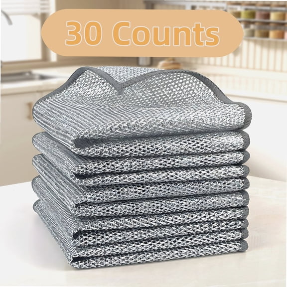 30 Counts Non-Scratch Wire Dishcloths for Kitchen Cleaning, Multipurpose Dishwashing Rags for Wet and Dry Use Easy Rinsing, Reusable， Wire Cleaning Cloth Wire Dish Towels for Kitchen, Sinks, Pots