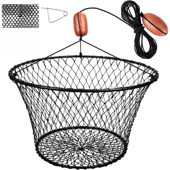 30" Crab Ring Trap Bait with Fishing Buoy Marker Floats Preventing Winding Floats 16.5" Deep Crab Net with 36 Tarred Braided Twine Fishing Crabbing Net for Board, Kayak, Dock and Pier