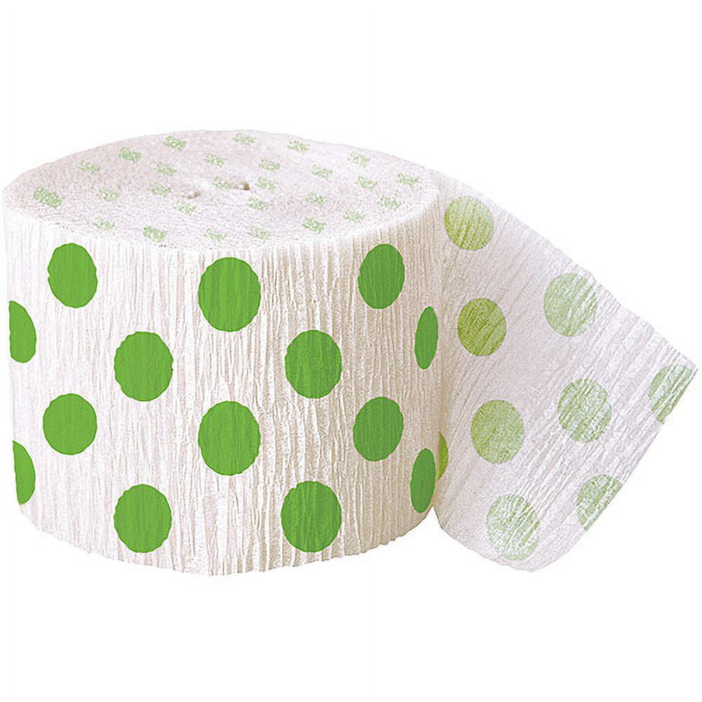 30 Crepe Paper Lime Green Polka Dot Streamers