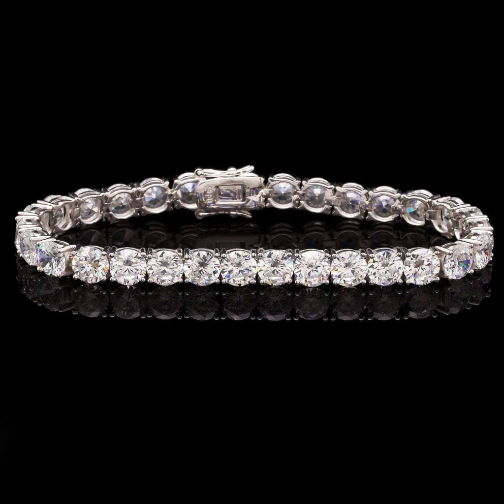 WJD EXCLUSIVES 30 Ct Created Diamond 14K White Gold Over Sterling Silver Tennis Bracelet 8"