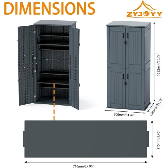 30 Cubic Ft. Vertical Resin Outdoor Storage Shed with Lockable Double , Tall Cabinet for Garden Yard