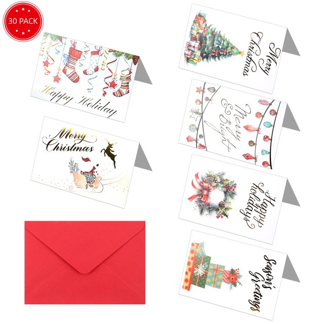 30 Cute Christmas Cards Assorted Joyful Christmas Greeting Cards in 6