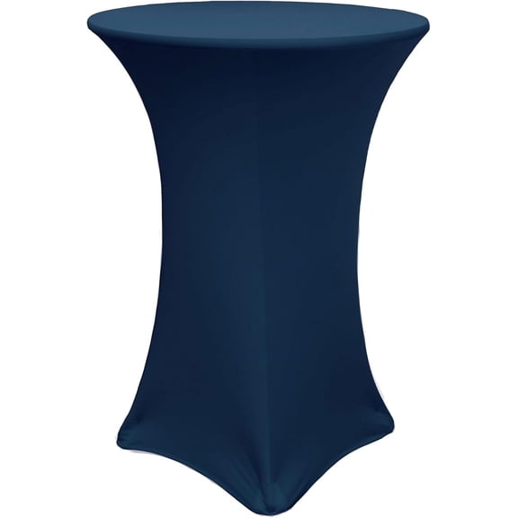 - 30" D x 42" H Highboy Cocktail Round Stretch Spandex Table Cover - Navy Blue, Fitted Elastic Tablecloth for Round Tables, Outdoor Party DJ Tradeshow Banquet Vendor Wedding