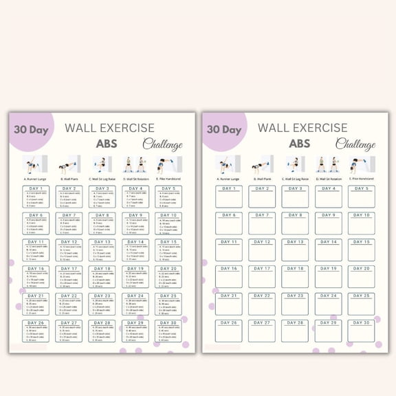 30 Day ABs Wall Exercise Challenge Poster Abdominal Muscle Exercise Plan Rapid Exercise Poster Body Reshaping Wall Pilates Poster