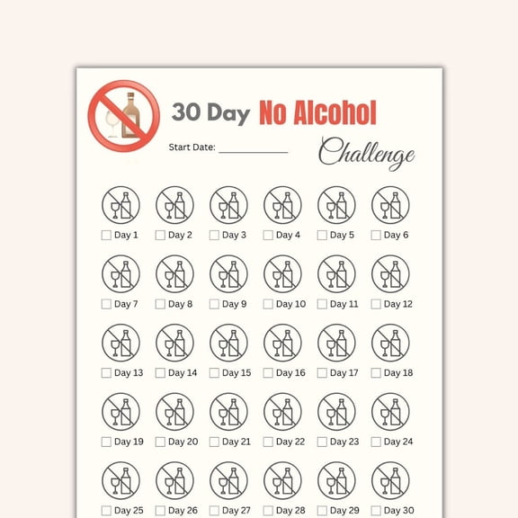 30 Day Alcohol Free Challenge Tracking Poster Clear Goal Plan Poster