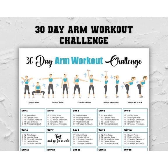 30 Day Arm Exercise Challenge Poster, Strengthening Arms, Dumbbell Exercises, Arm Exercise Plan Poster, Dumbbell Exercise Guide, Home Fitness Plan Poster